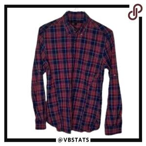 John Varvatos Small Red-Navy Plaid Long Sleeve Shirt
